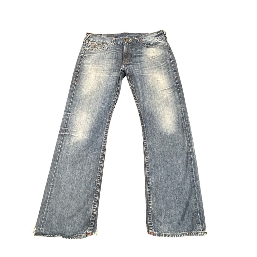 True Religion Ricky Vintage Straight Jeans Mens 40x32 Distressed Y2K Wash Denim‎